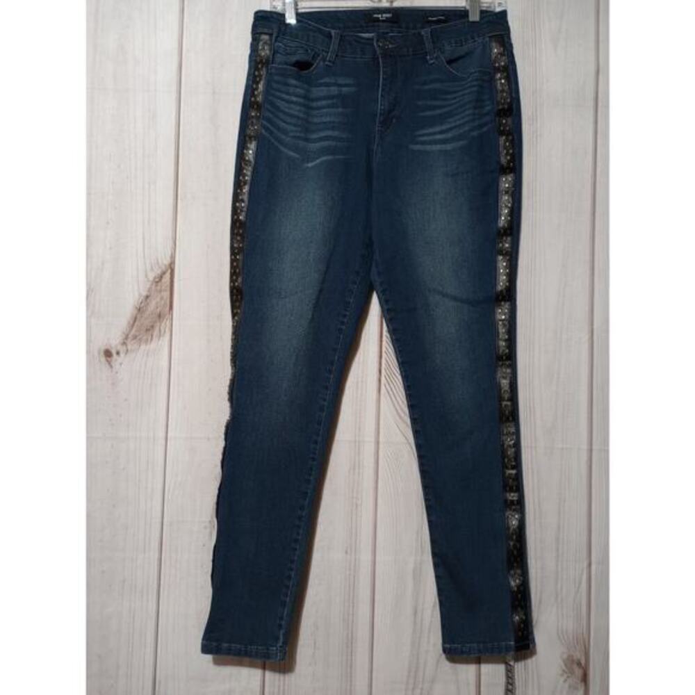 Nine‎ West Jeans Womens 12 Gramercy Skinny Studded Stripe Stretch Denim Pants